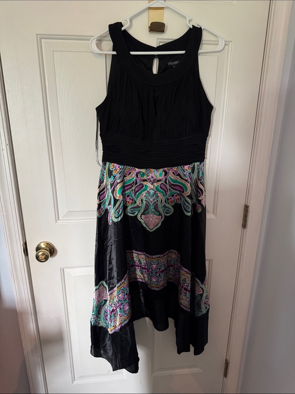 Signature by Sangria Black High-Low Dress with Multicolor Paisley